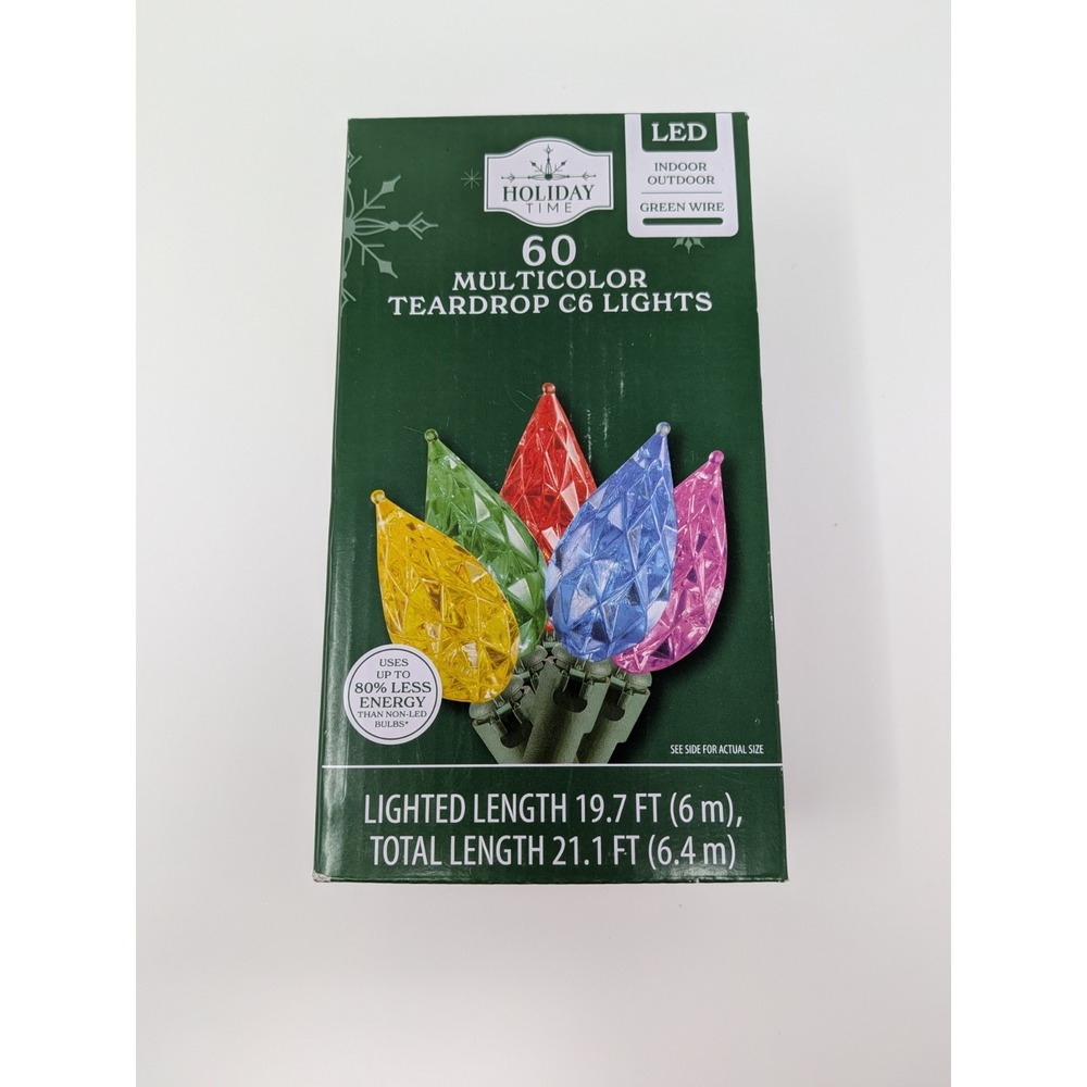 Holiday Time 60 Multicolor Teardrop C6‎ LED Lights Green Wire Indoor Outdoor